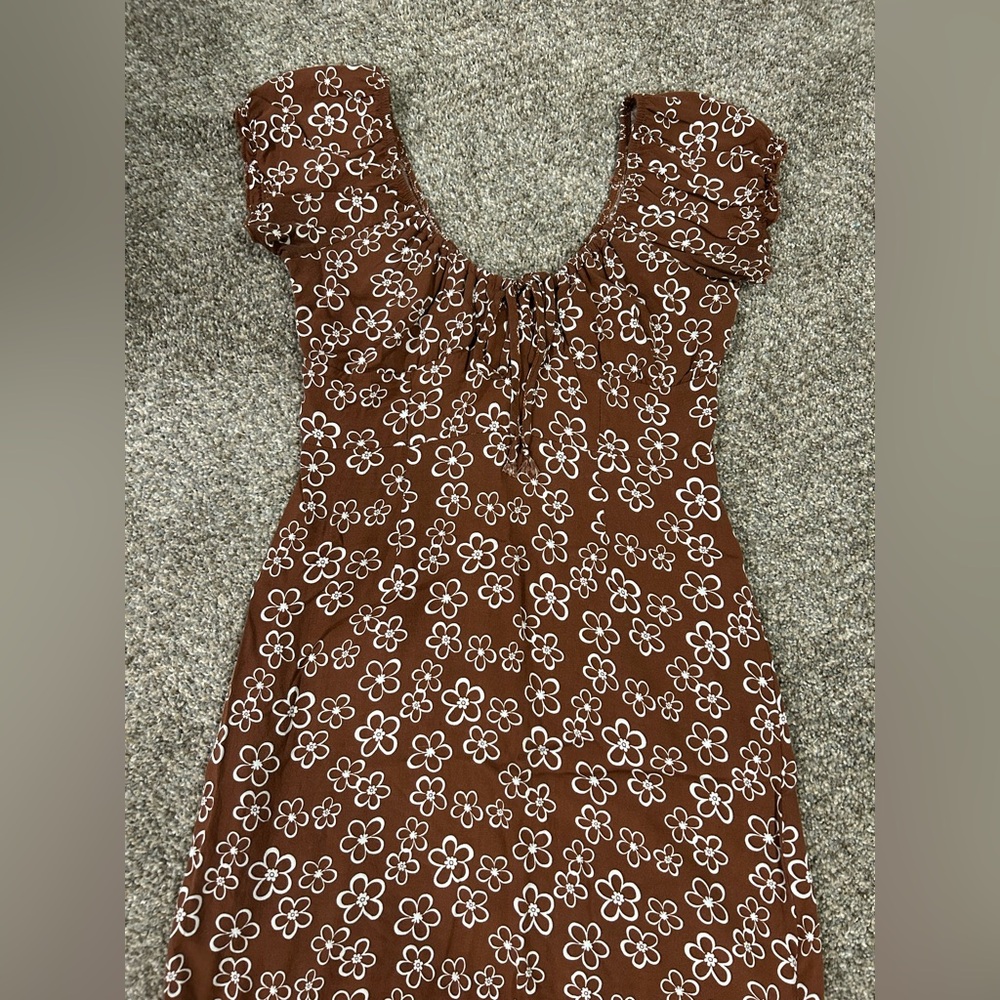 La Hearts Brown Dress with White Floral Design